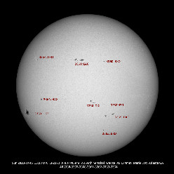 Solar whole disk with active regions labeled