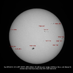 Solar whole disk with active regions labeled